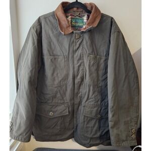 Vintage Noatak Field Jacket Men's L‎ Leather Collar Plaid Made Hong Kong Outdoor
